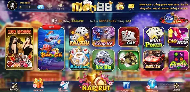 Kho game đa dạng của Mon88 Live | Mon 88